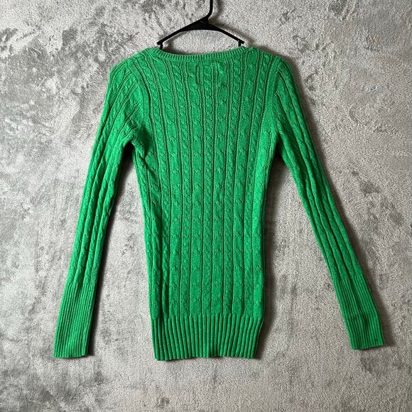 Vintage American Eagle Y2K Cable Knit V-Neck Sweater Kelly Green Size Medium - Picture 4 of 7